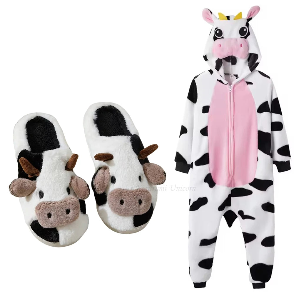 Cow hooded onesie and matching slippers