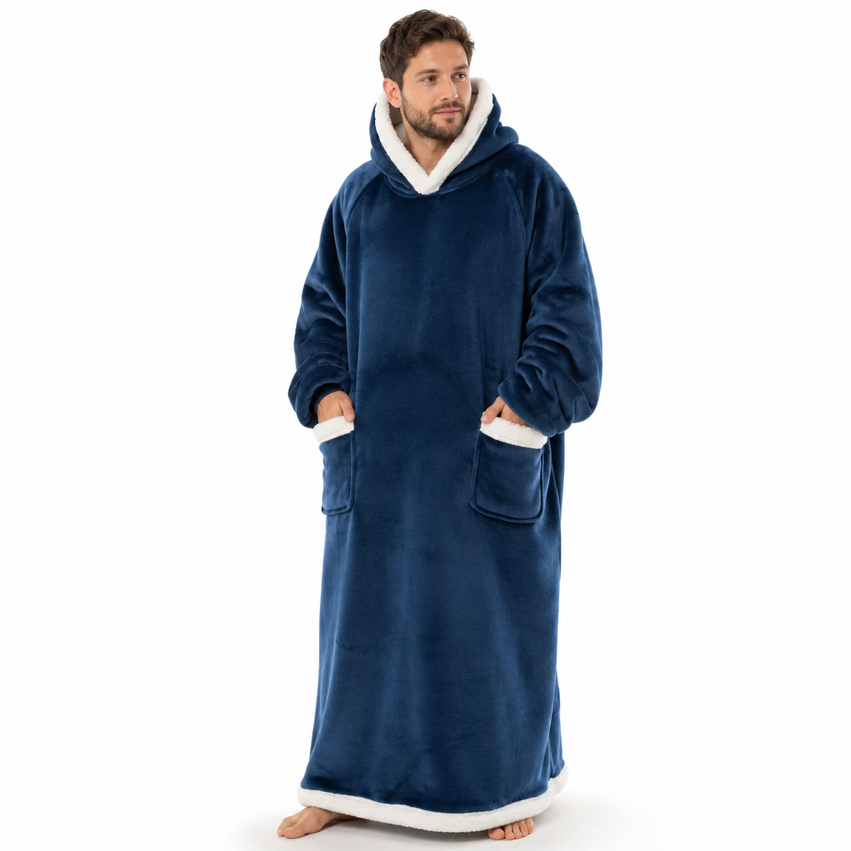 Full-Length Hooded Fleece in navy - high-resolution studio product image