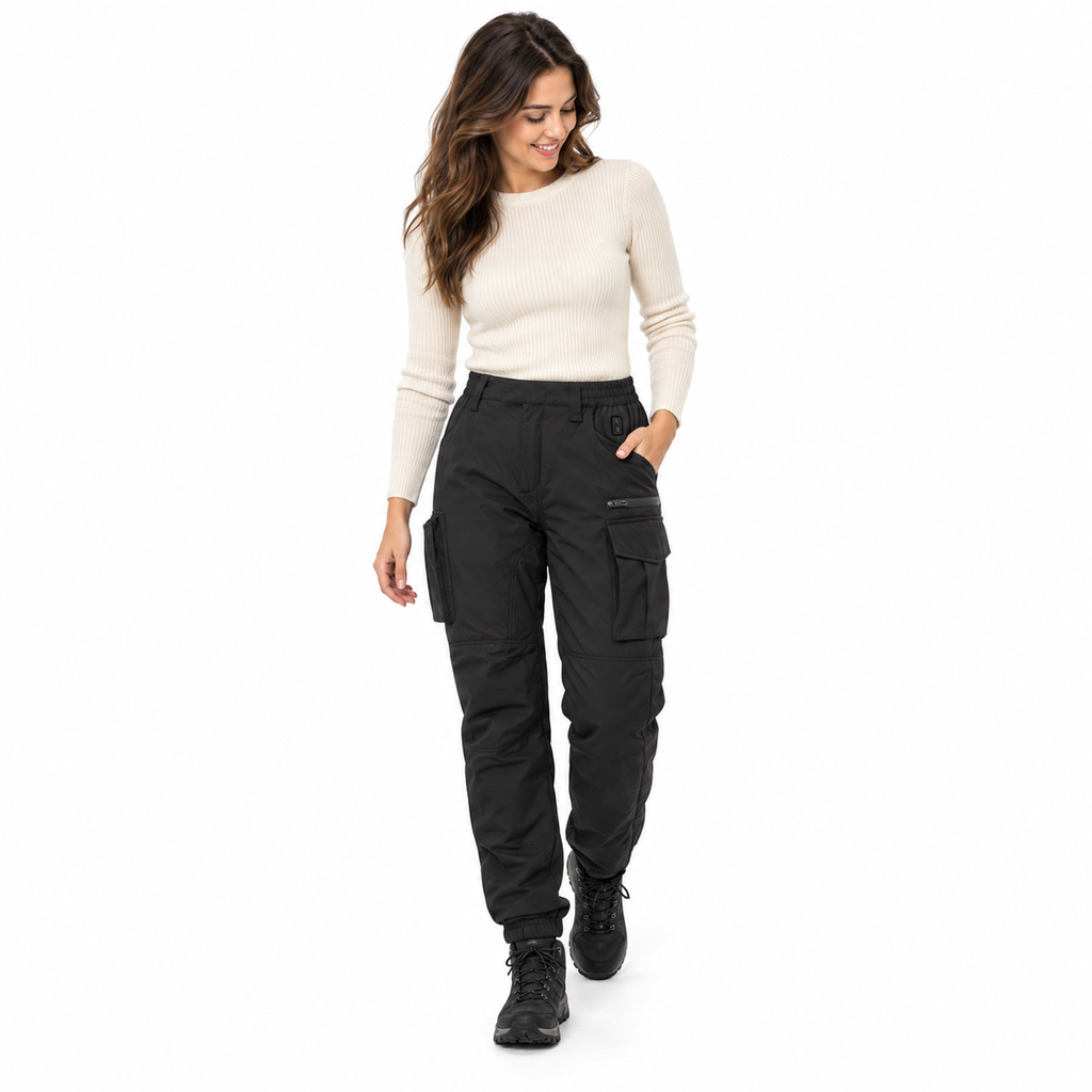 Model wearing Heated Outdoor Trousers in a white studio