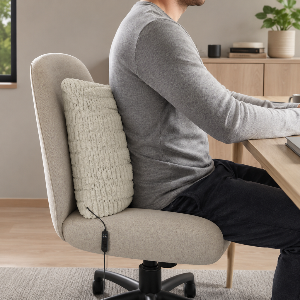 USB Heated Cushion used on a home-office chair