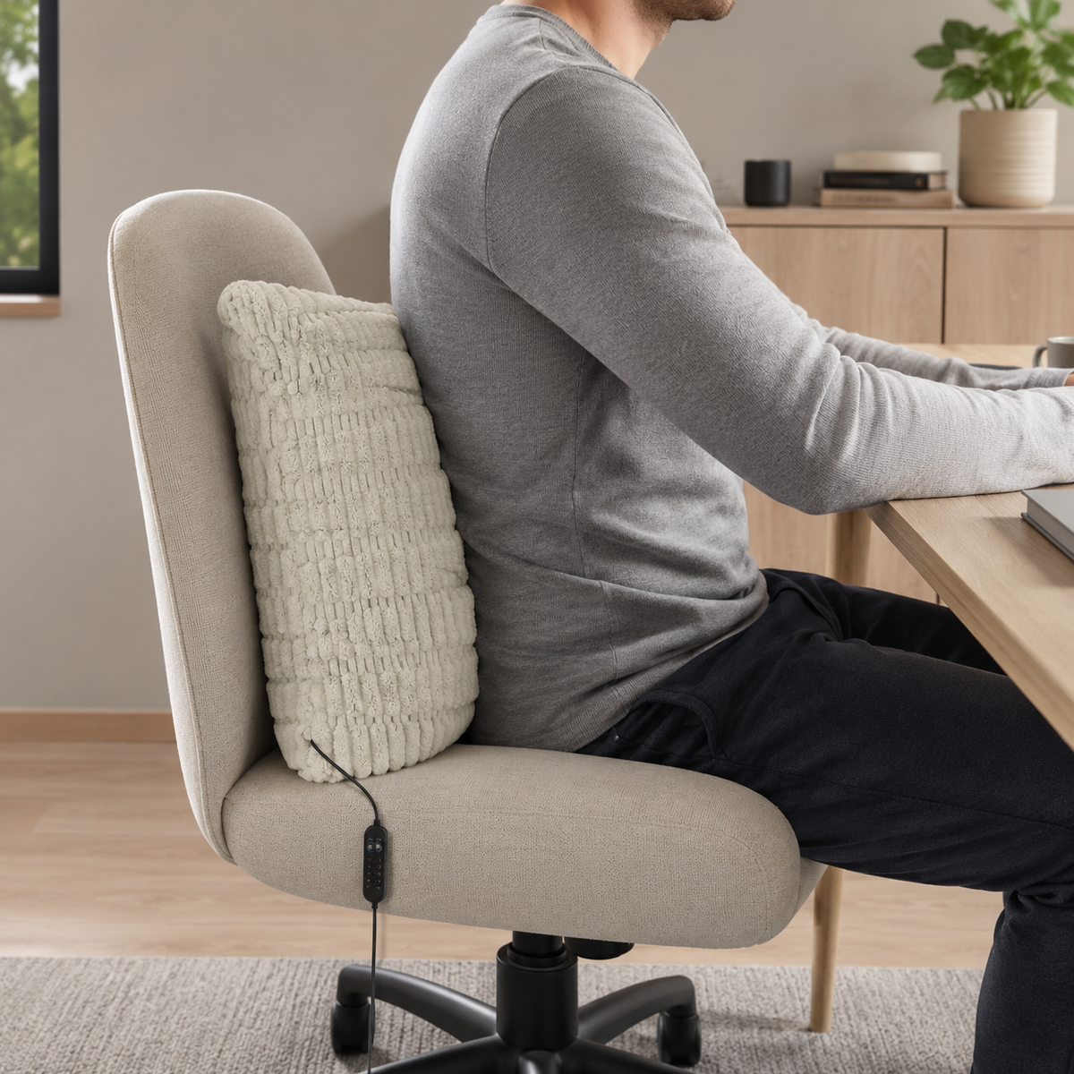 USB Heated Cushion used on a home-office chair