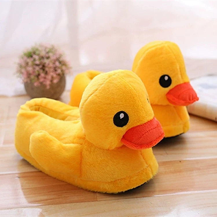 Matching plush yellow duck slippers